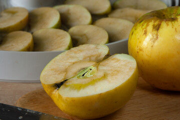 Juicy apples, sliced for drying