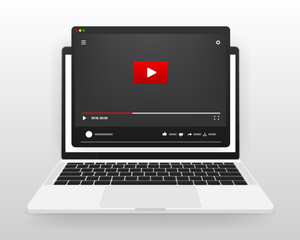 Video player template for web or mobile applications on screen computer. Software for Live webinar, live stream and live event. Vector illustration.