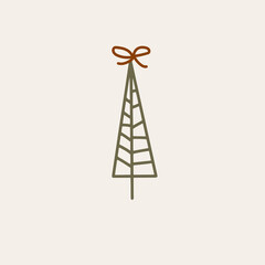 Boho minimalist vector and drawn simple Christmas trees isolated on a light background