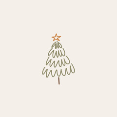 Boho minimalist vector and drawn simple Christmas trees isolated on a light background