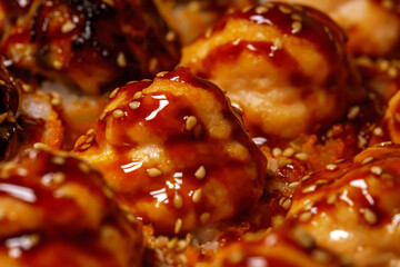 Baked sushi roll set. Close-up view.