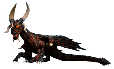 Lava dragon sitting 3D illustration	