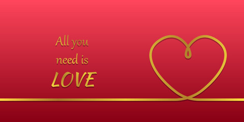 Valentine's Day card with a linear heart and the phrase All you need is love. Vector illustration