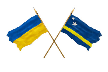 Background for designers. National Day. National flags  of Ukraine and Kuracao