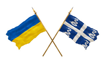 Background for designers. National Day. National flags  of Ukraine and Martinique