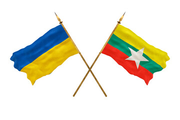 Background for designers. National Day. National flags  of Ukraine and Myanmar