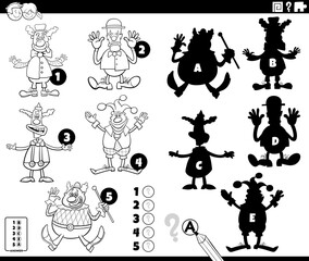 shadows game with clowns characters coloring page