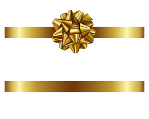 Gold bow and ribbon. isolated bow with ribbon for christmas and birthday decorations