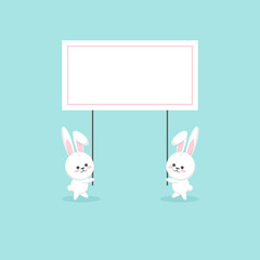 vector new year illustration two rabbits holding a banner
