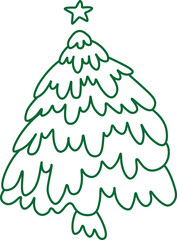 snowy xmas tree hand drawing illustration green