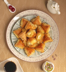 Assorted sweets with a beautiful geometric appearance, with a sophisticated background