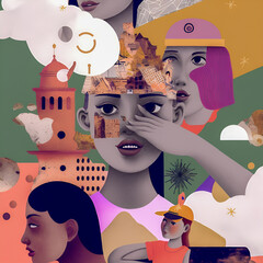 Collage Fun Art, 80s and 90s style Background Illustartion, Pop-Art Collection, Psychedelic 90s style