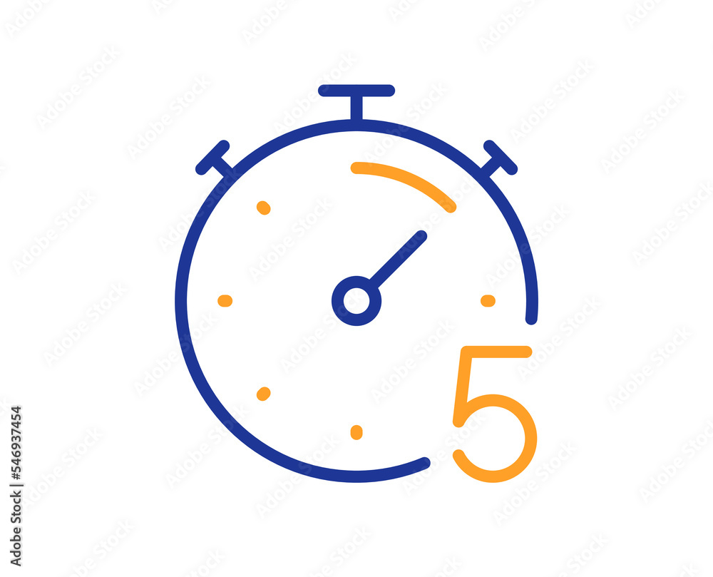 Poster timer 5 minutes line icon. stopwatch time sign. countdown clock symbol. colorful thin line outline c