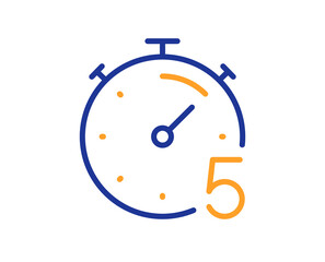 Timer 5 minutes line icon. Stopwatch time sign. Countdown clock symbol. Colorful thin line outline concept. Linear style timer icon. Editable stroke. Vector