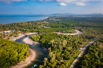 Aerial view of the Siri Lanta Bridge in koh Lanta, Krabi, Thailand