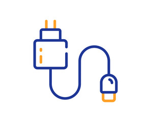 Charging cable line icon. Mobile accessories sign. Charge adapter symbol. Colorful thin line outline concept. Linear style charging cable icon. Editable stroke. Vector