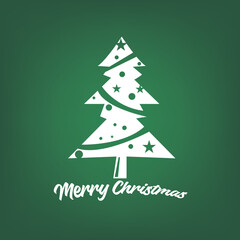 white Christmas tree vector illustration on green color background. suitable for greeting card template.