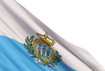 The realistic flag of San Marino isolated on a transparent background. Design element for Feast of Saint Agatha , Anniversary of the Arengo, The Feast of Saint Marinus and the Republic.