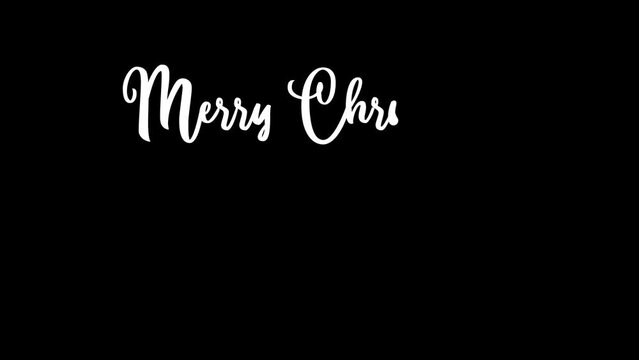 Text Merry Christmas and Happy New Year, lettering animation movie. Handwritten style in white color on transparent background, alpha channel.