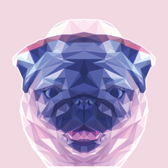 Polygonal diamond pug dog portrait