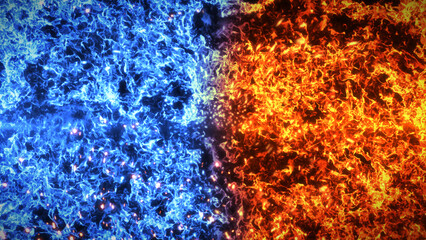 Fire and Ice Concept Design with spark. 3d illustration.