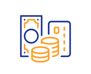 Credit card line icon. Change money sign. Cash banknotes symbol. Colorful thin line outline concept. Linear style credit card icon. Editable stroke. Vector