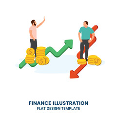 investment revenue or loss concept. cash growth or down graphs trends