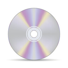 Realistic CD disk. Compact disc icon with shadow on white background. Vector illustration.