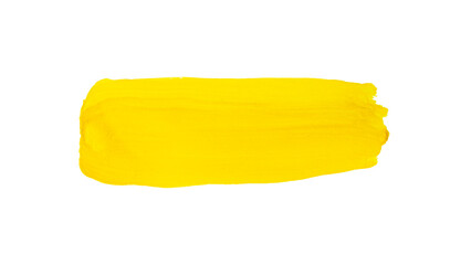 Brush stroke with yellow paint, on a white background, close-up