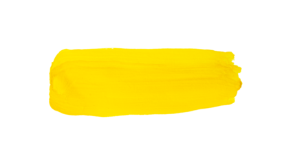 Brush stroke with yellow paint, on a white background, close-up
