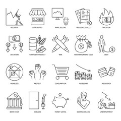Financial crisis icon set in line style