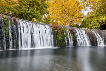 Scenic view of waterfall in forest in south of France during autumn