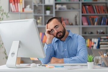 Businessman with stressed working in office on computer