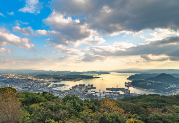 kyushu, japan - december 09 2021: Bird's-eye view from the deck of the Yumiharidake Observation...
