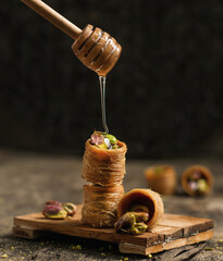 Assorted sweets with a beautiful geometric appearance, with a sophisticated background