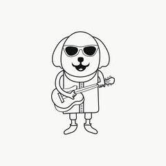 Dog with guitar outline vector art