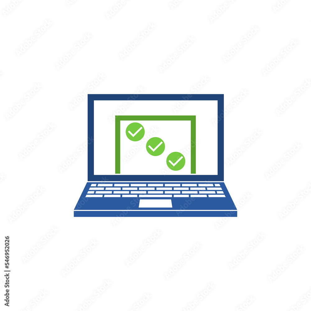 Aufkleber laptop with window online testing form icon isolated on white background