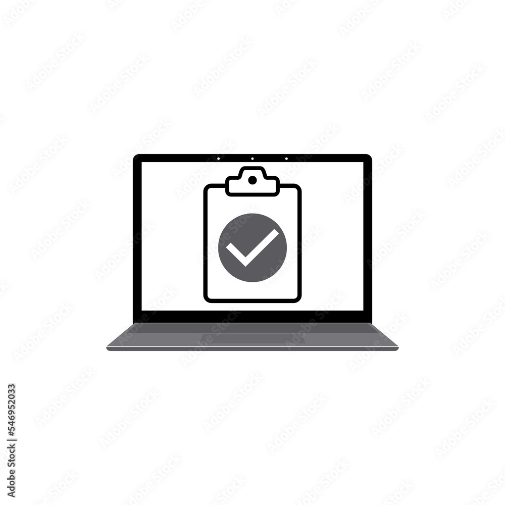Poster laptop with window online testing form icon isolated on white background