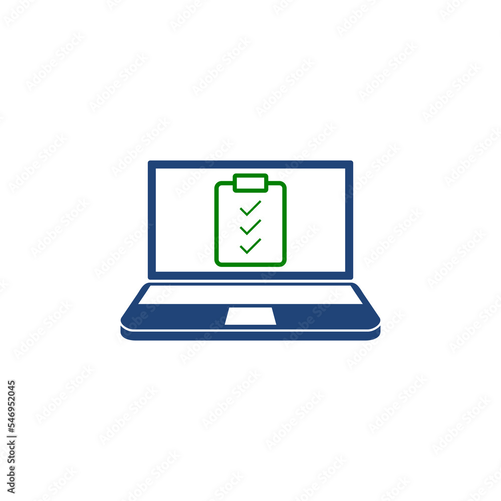 Poster laptop with window online testing form icon isolated on white background