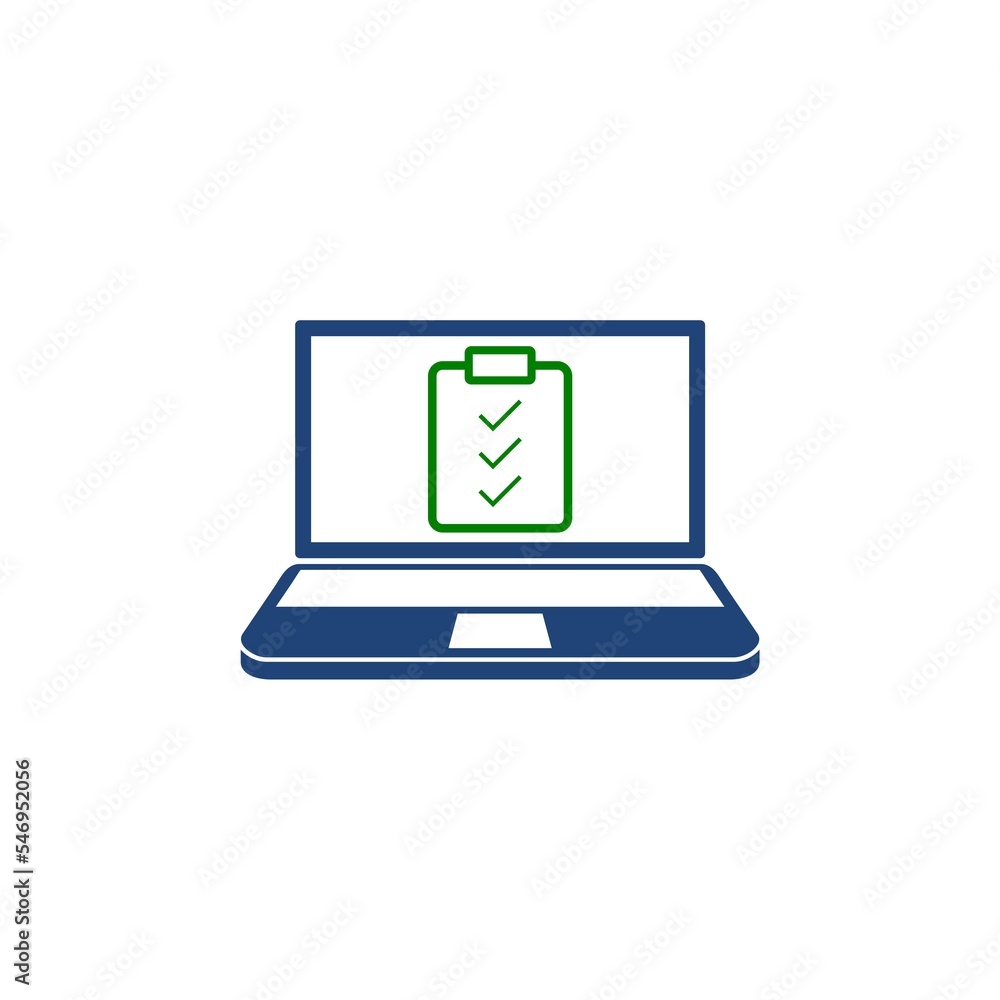 Poster laptop with window online testing form icon isolated on white background