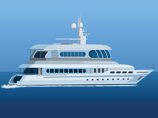 Fototapeta na wymiar A luxury private motor yacht under way on tropical sea