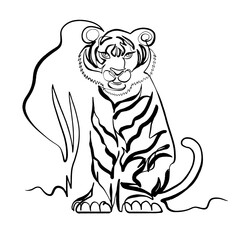 Continuous line vector drawing of cartoon tiger, International Animal Day