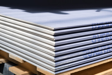 The stack of Special gypsum board with enhanced sound insulation Plasterboard. Panel Type DF for...