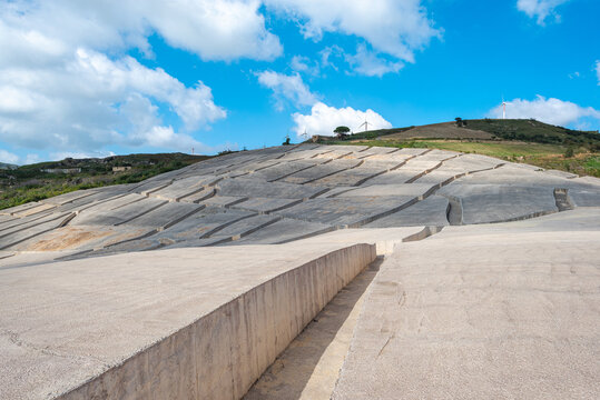 The crack of Burri, Italian Il Cretto di Burri. Monumental landscape artwork in Sicily. The village of Gibellina, destroyed by a quake, undertaken under concrete awakens as a spectacular work of art