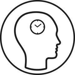 Human with clock in head. Time management icon.	