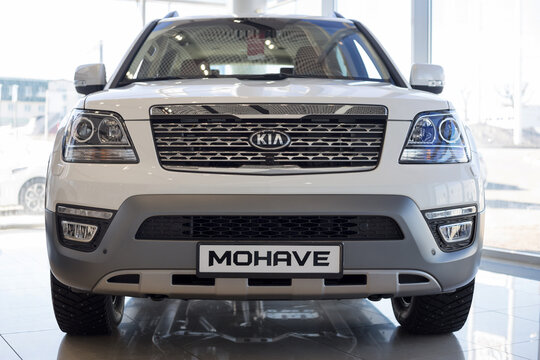 Russia, Izhevsk - April 4, 2019: Showroom KIA. Modern KIA Mohave. Famous world brand.