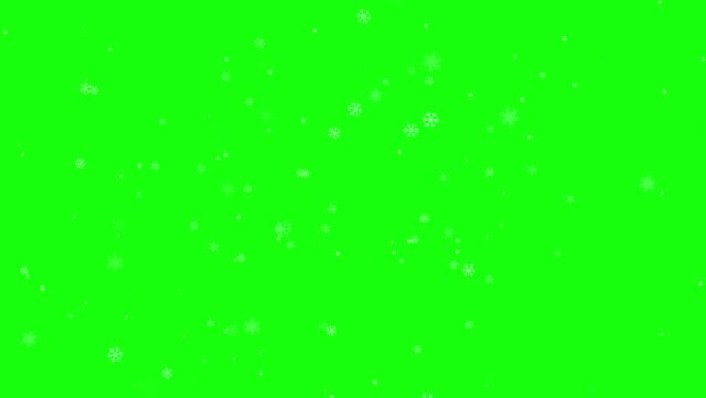 Simple falling snowflakes on green screen chroma key background. 4K Motion graphic video animation. Winter Christmas holiday background concept