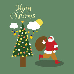 christmas tree with santa claus post card