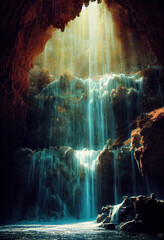 beautiful vertical cave waterfall