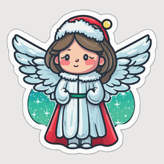 Fototapeta premium Christmas angel sticker, xmas wings angel printable stickers sheet. Winter collection